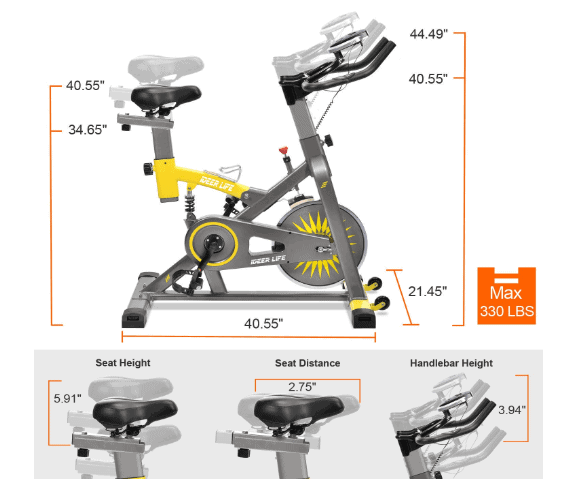 IDEER LIFE Exercise Bike Indoor Cycling Bike's handlebar and seat adjustment dislay