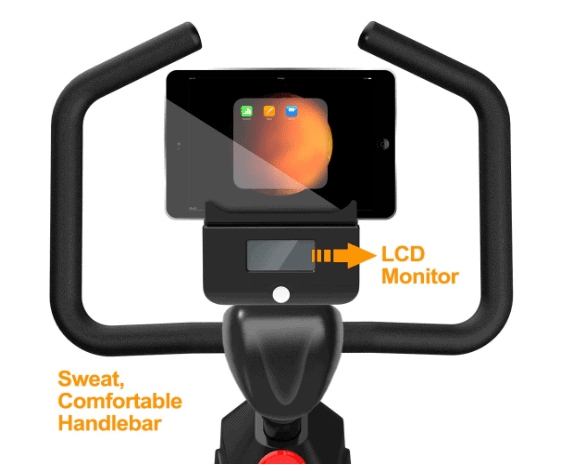 The handlebar, and the LCD monitor of the YOSUDA Indoor Exercise Cycling Bike L-007