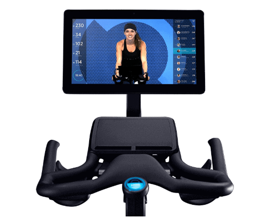 The handlebar and the built-in tablet of the Flywheel Home Exercise Bike