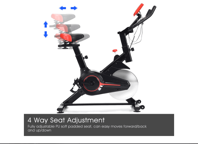 The seat adjustment of the GOPLUS Indoor Cycling Bike V