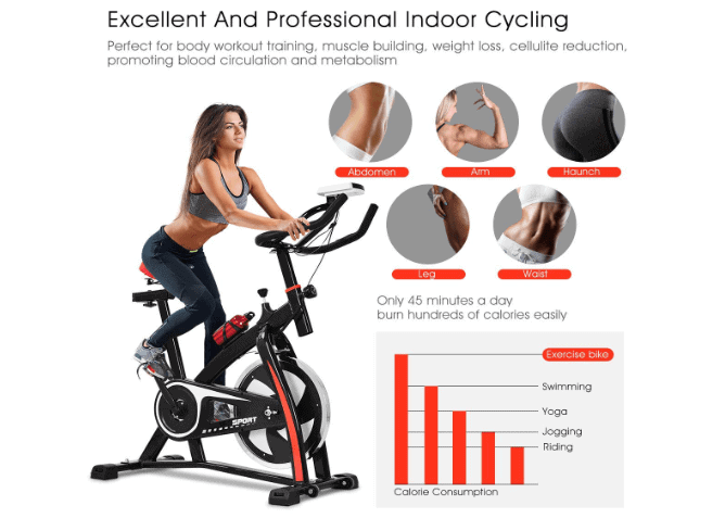 A lady riding the GOPLUS Indoor Cycling Bike II