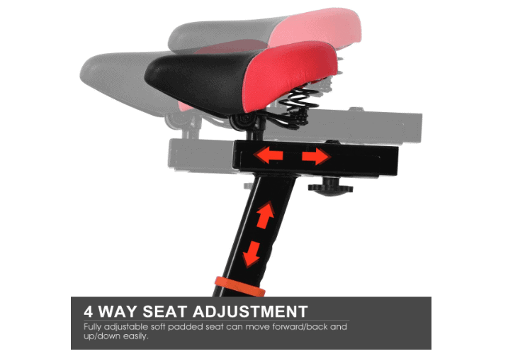 The adjustable seat of the GOPLUS Indoor Cycling Bike II