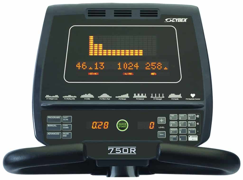 The console of the Cybex 750R Recumbent Bike
