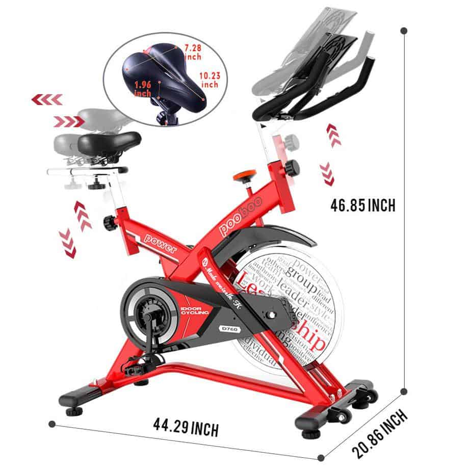 The adjustable seat and handlebar of the Pooboo L NOW Indoor Cycling Bike D760