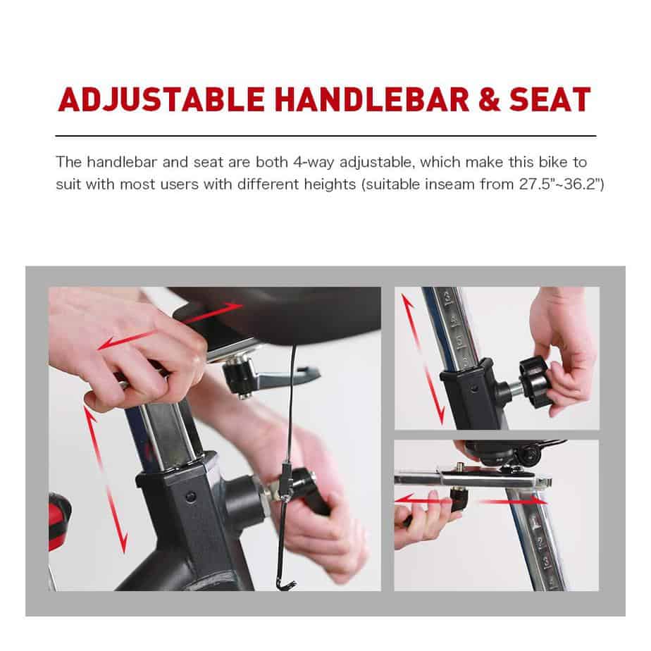 The seat and handlebar adjustment of the Joroto X2 Indoor Cycling Bike