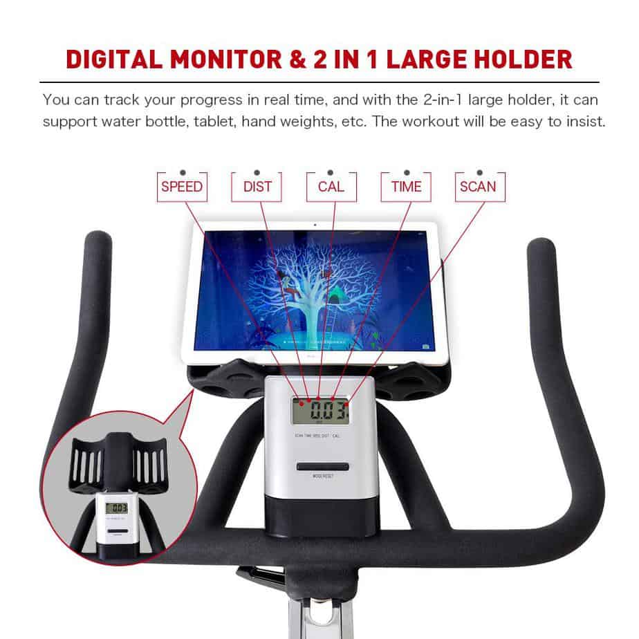 The console and the handlebar of the Joroto X2 Indoor Cycling Bike