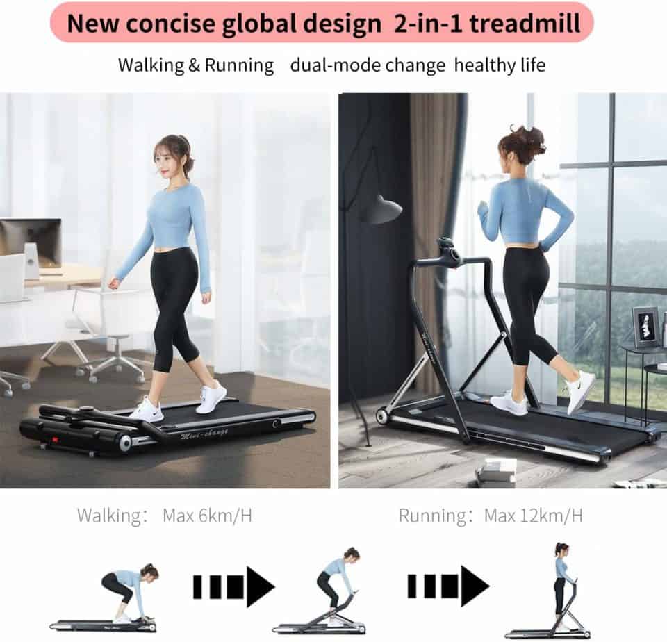 A lady walks and runs on the RHYTHM FUN Folding Under-Desk Treadmill 