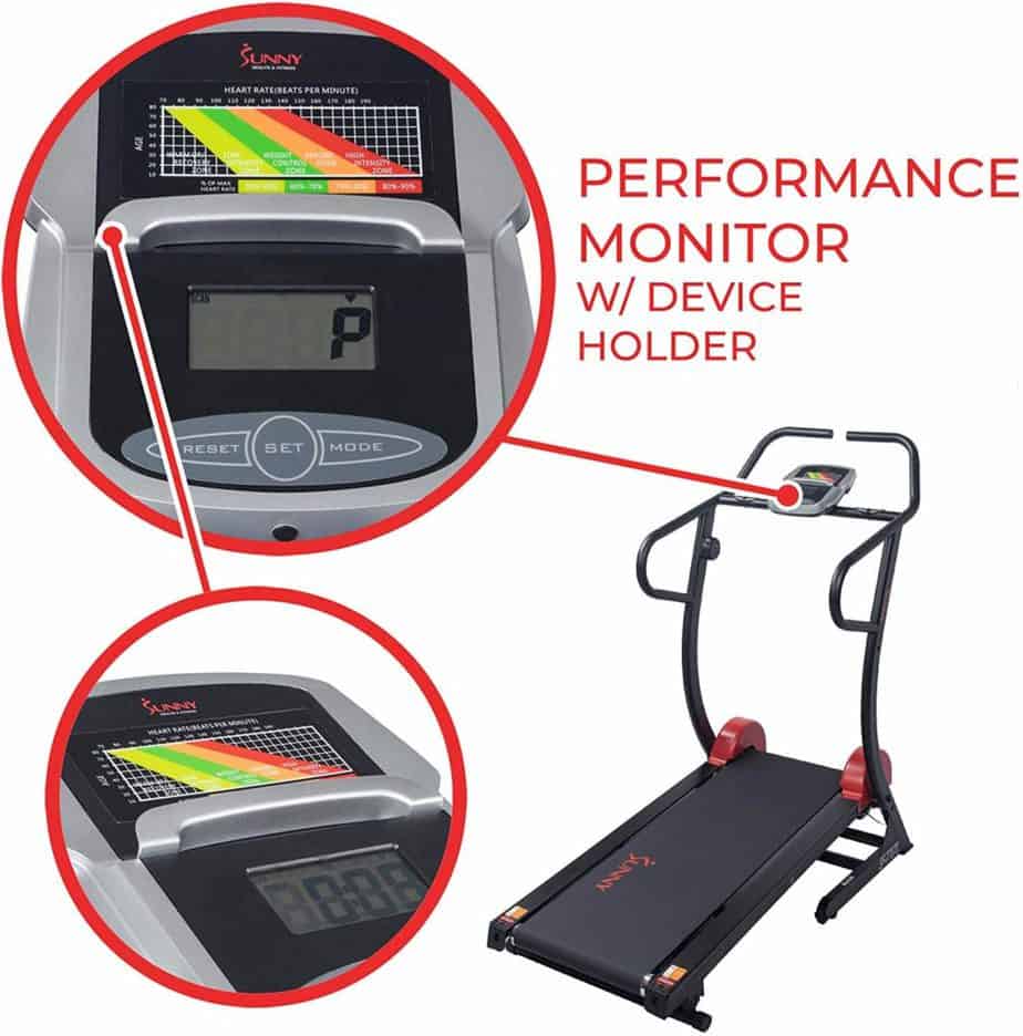 The console of the Sunny Health & Fitness SF-T7878 Treadmill