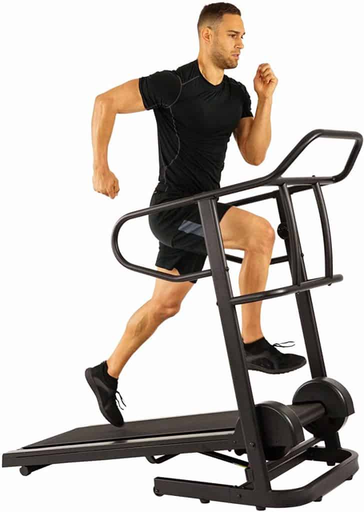 A man is running on the Sunny Health & Fitness SF-T7723 Treadmill