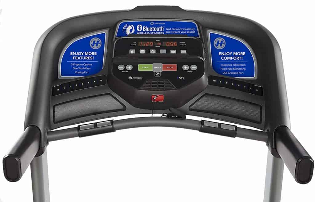 The console of the Horizon T101 Treadmill (2018)