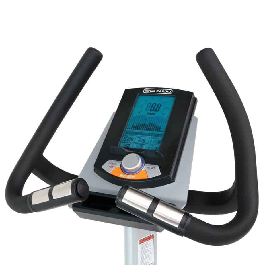 The handlebar and the console of the 3G Cardio Elite UB Upright Bike