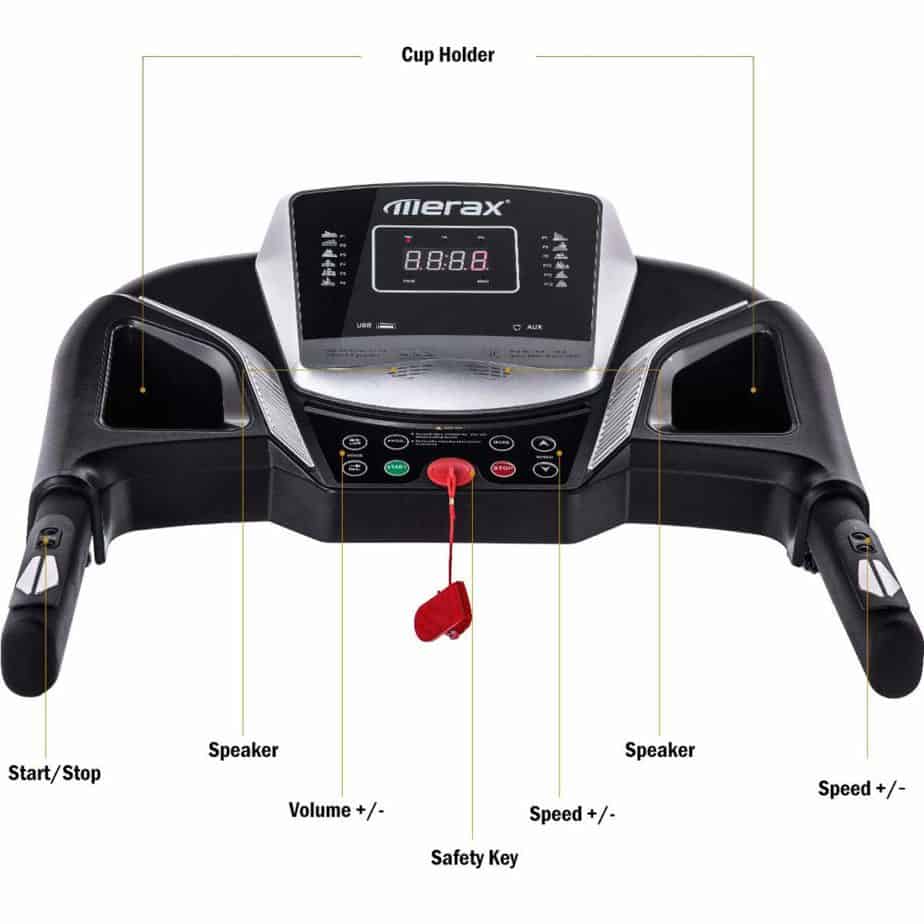 The console of the Merax Folding Treadmill