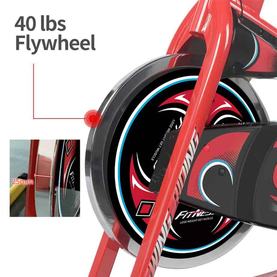 The 40 lbs./18 kg flywheel and drive of the Pooboo D686 Indoor Cycling Bike