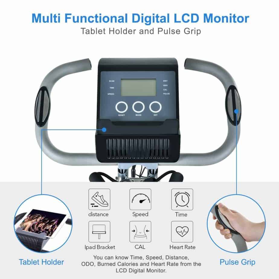 The console of the TECHMOO Folding Stationary Bike