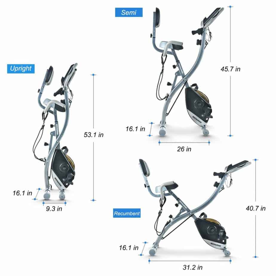 The 3 different modes of the TECHMOO Folding Stationary Bike