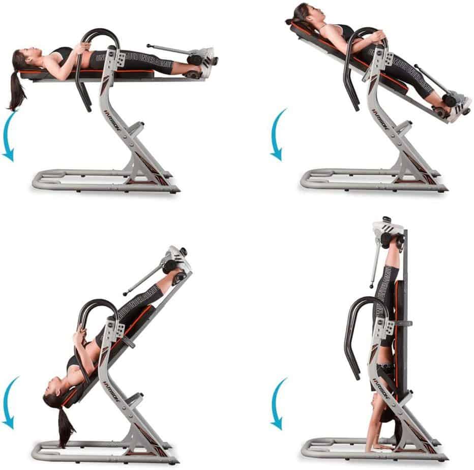 The different angles of the HARISON 407 Inversion Table