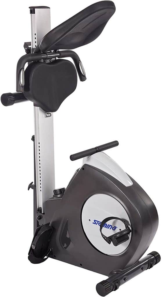 The folded Stamina Conversion II Recumbent Bike/Rower ready for storage