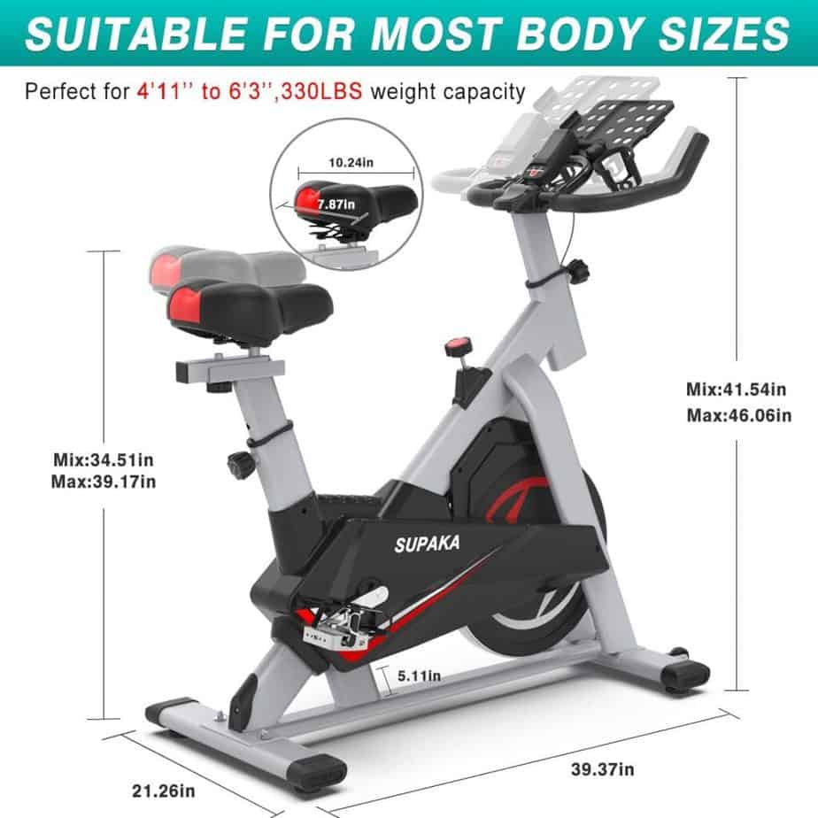 The adjustable seat and handlebar of the SUPAKA Indoor Magnetic Spin Bike