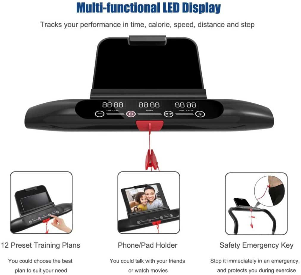 The console of the FYC JK1608E-1 Folding Compact Home Treadmill