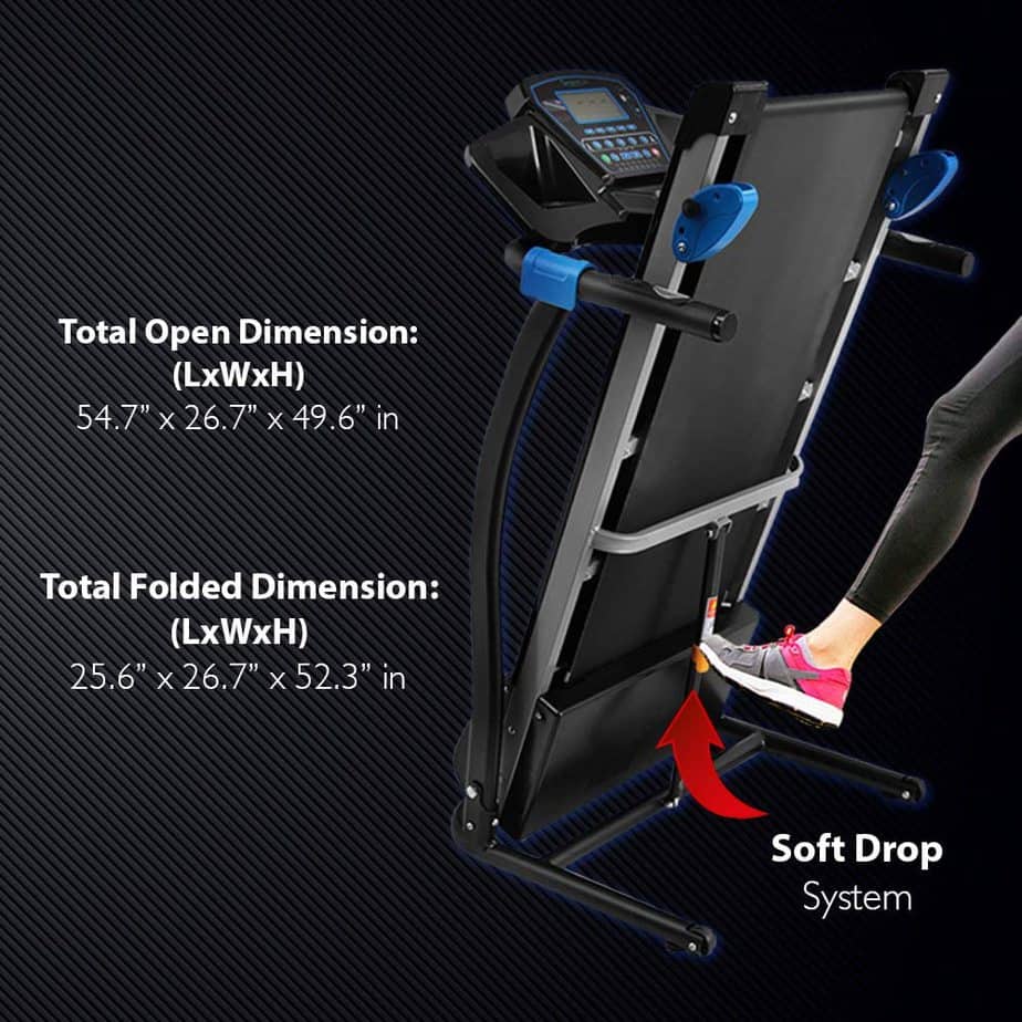 Folded SereneLife SLFTRD25 Smart Folding Treadmill 