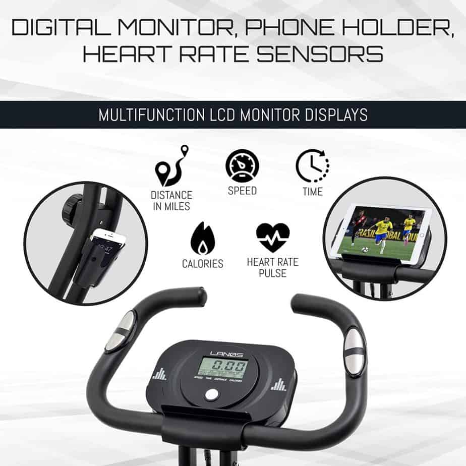 The console, handlebar, and the tablet holders of the Lenos Semi-Recumbent 3-in-1 Folding Indoor Exercise Bike 