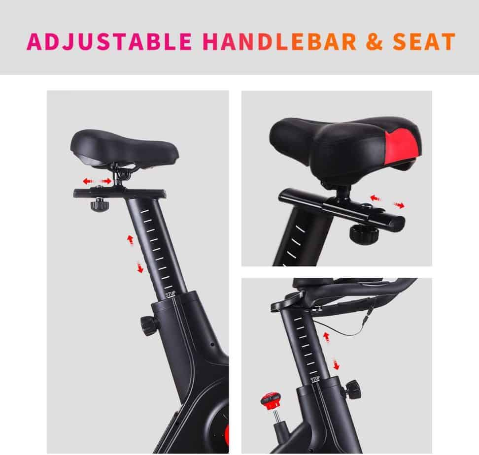 The adjustable seat and handlebar of the CHAOKE 8705 Indoor Belt Magnetic Exercise Bike 