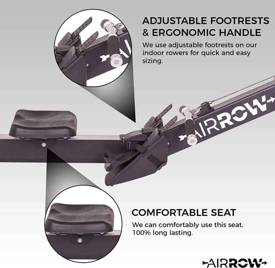 The seat and the handlebar of the AirRow Fitness Rowing Machine