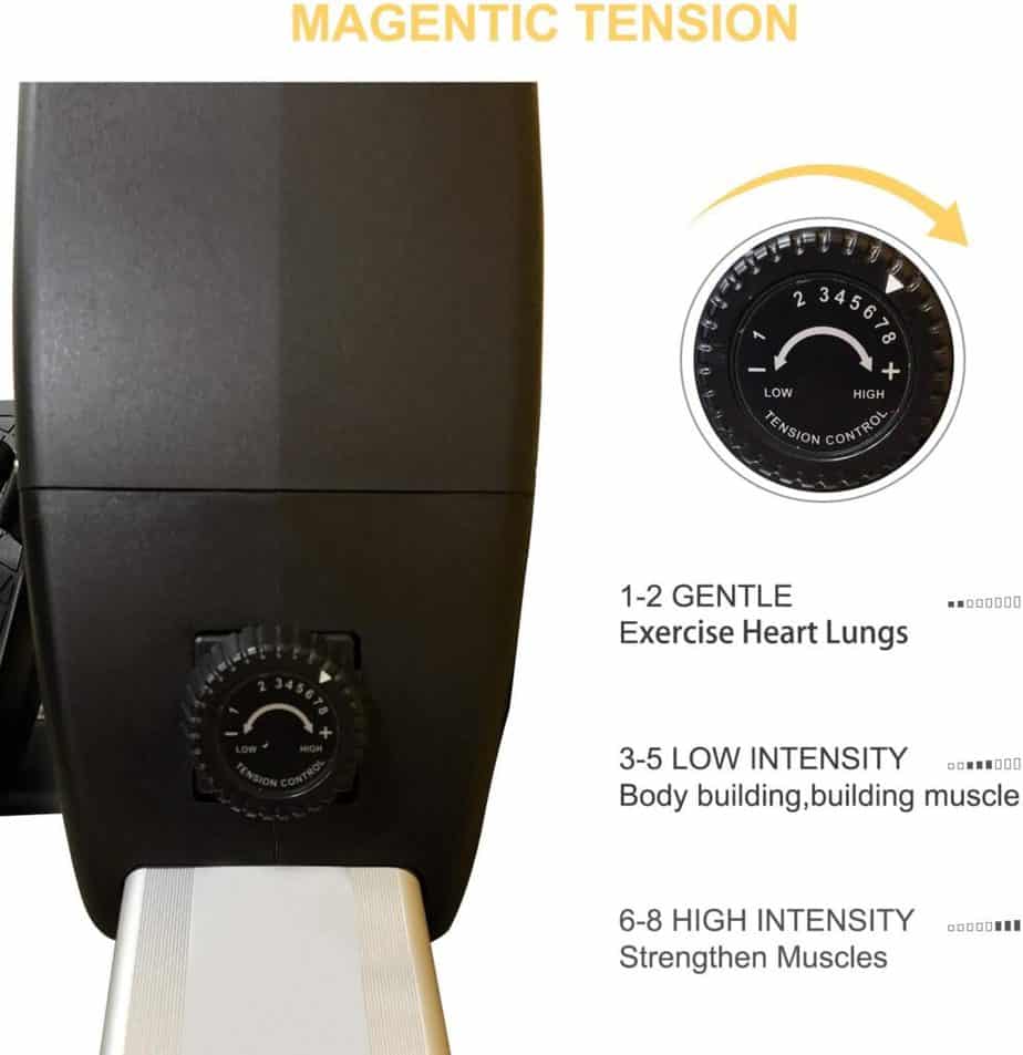 The drive and the tension knob of the FISUP Indoor Magnetic Rowing Machine 