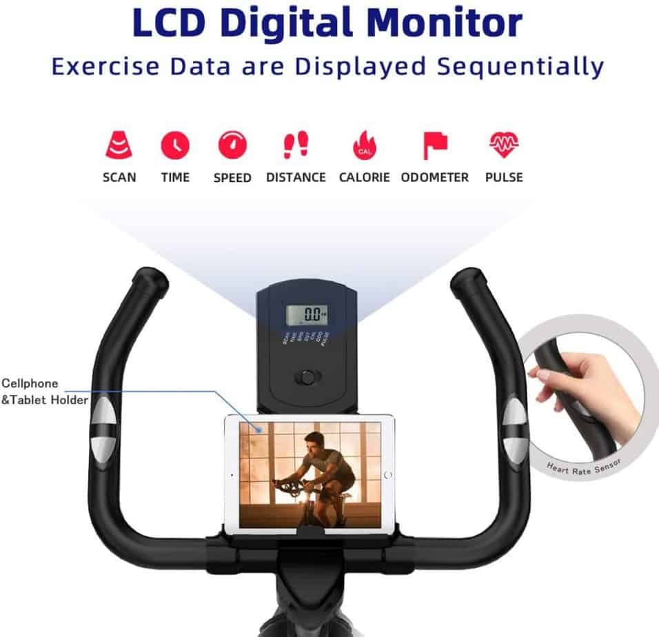 The handlebar, LCD monitor, and tablet holder of the LABGREY L1 Indoor Cycling Bike