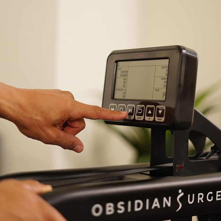 The console of the Sunny Health & Fitness SF-RW5713 Obsidian Surge 500 Rowing Machine 