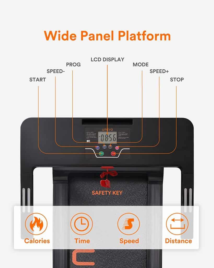 The console and table-top of the UREVO Foldable Under-Desk 2.5 HP Treadmill 