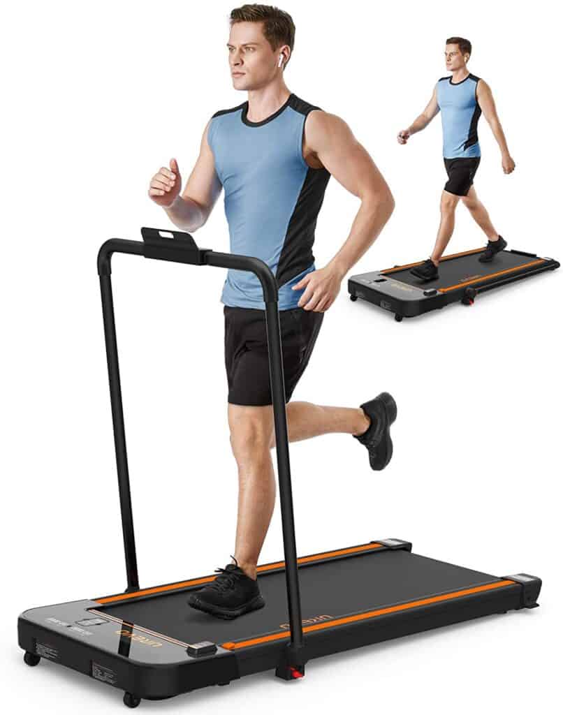 A user jogs on the UREVO 2-in-1 Under-Desk 2.5 HP UR9TM0011 Treadmill