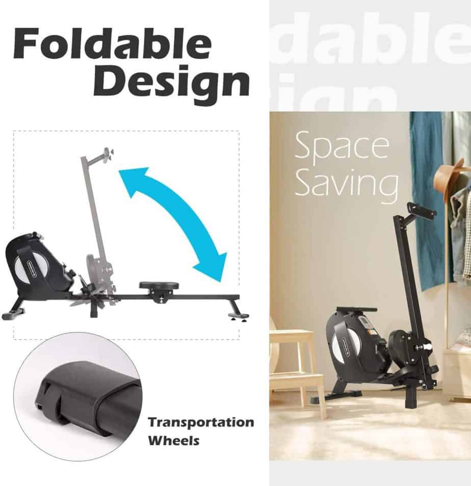 The folded and unfolded versions of the Advenor Foldable Magnetic Rowing Machine