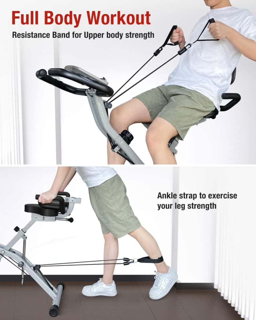 The arm resistance bands and ankle strap of the BARWING Folding Upright Bike