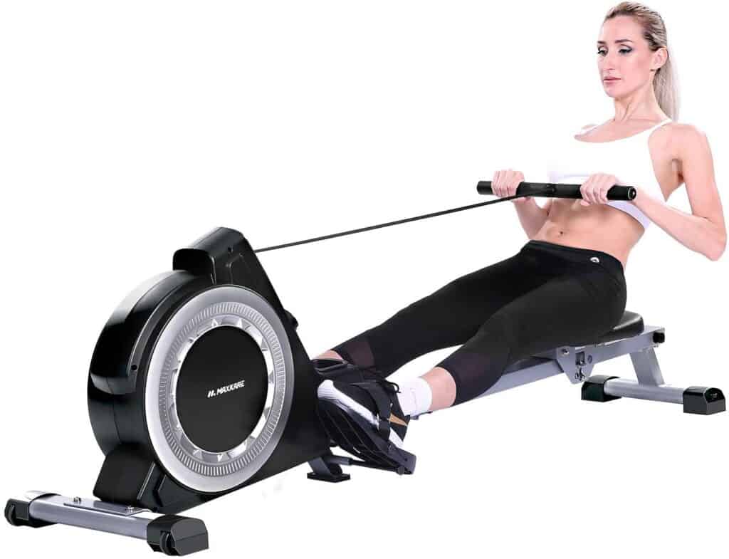 A lady exercises with the MaxKare RM-MKB901 Magnetic Rowing Machine