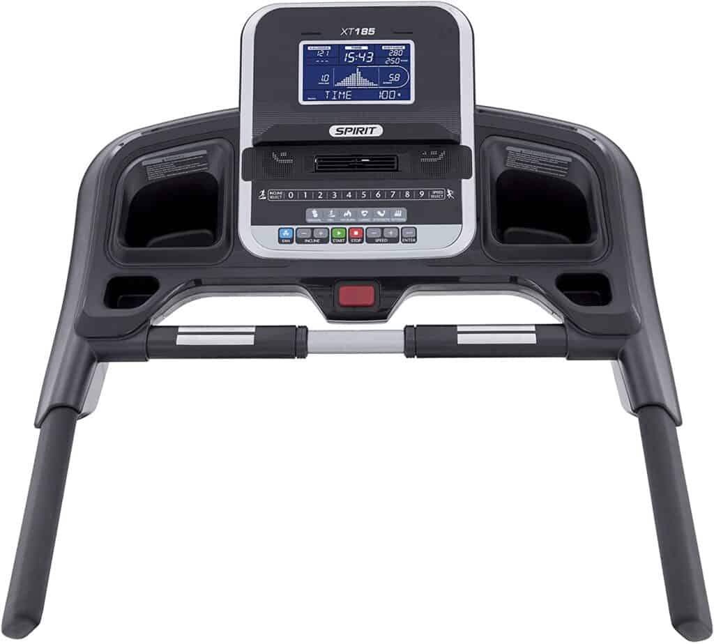 The console of the Spirit Fitness XT185 Folding Treadmill 