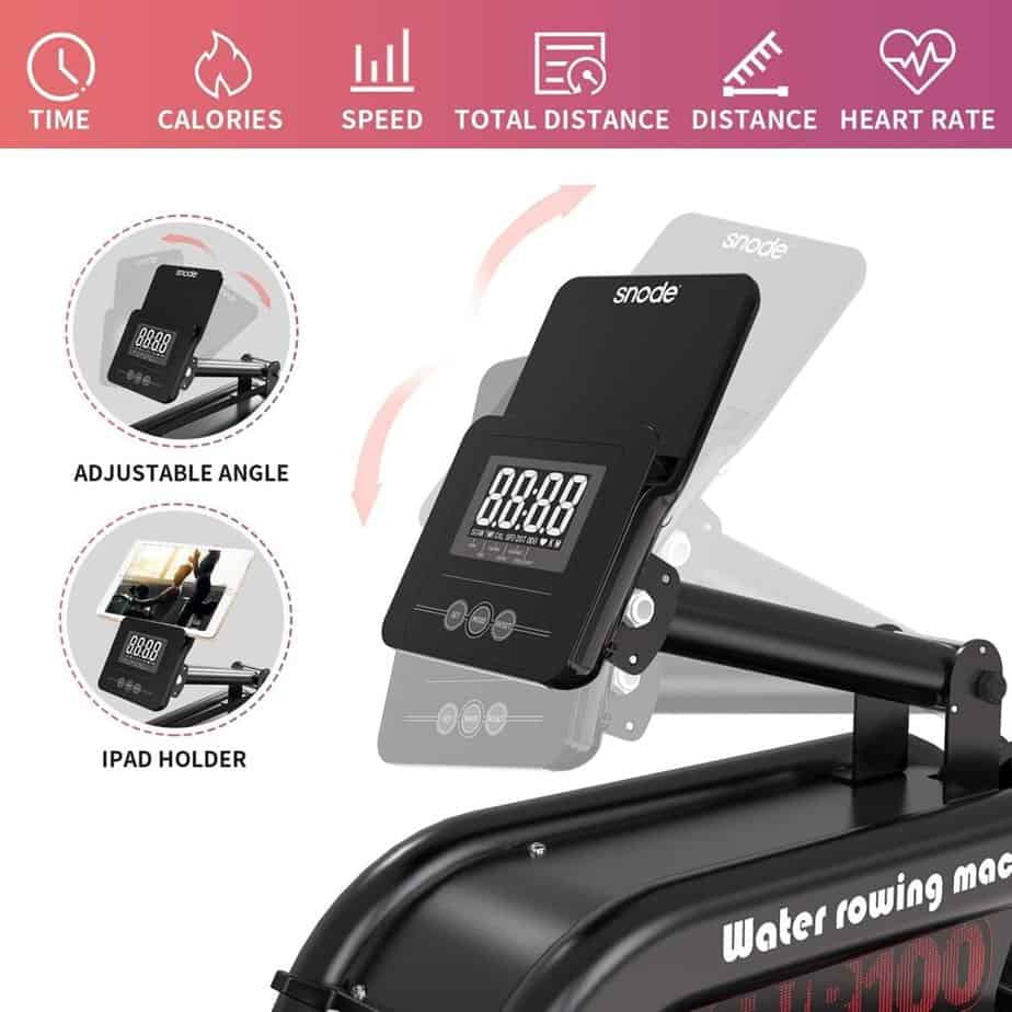 The console of the SNODE RW100 Water Rowing Machine