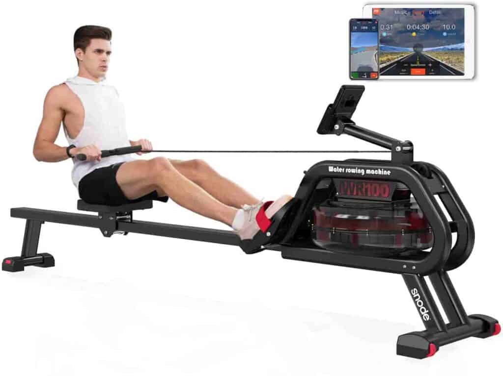 A man exercises with the SNODE RW100 Water Rowing Machine