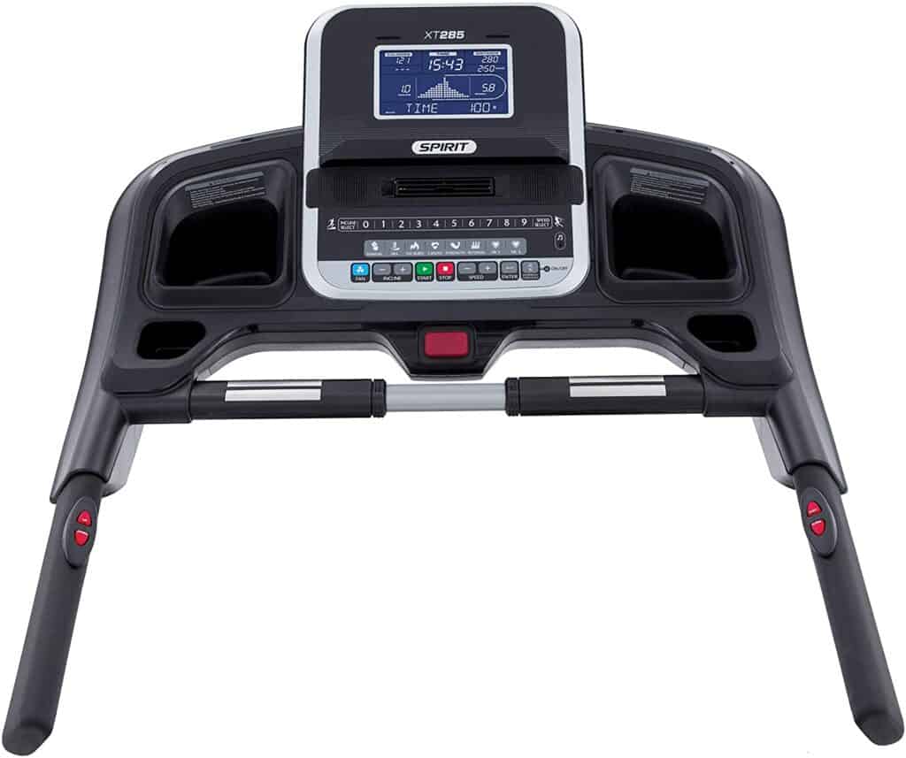 The console of the Spirit Fitness XT285 Folding Treadmill