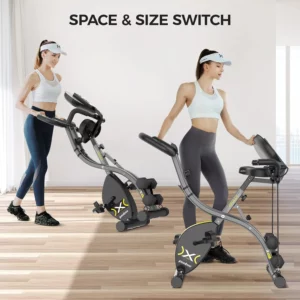 User moves the Pooboo X630 Folding 3-in-1 Exercise Bike for storage