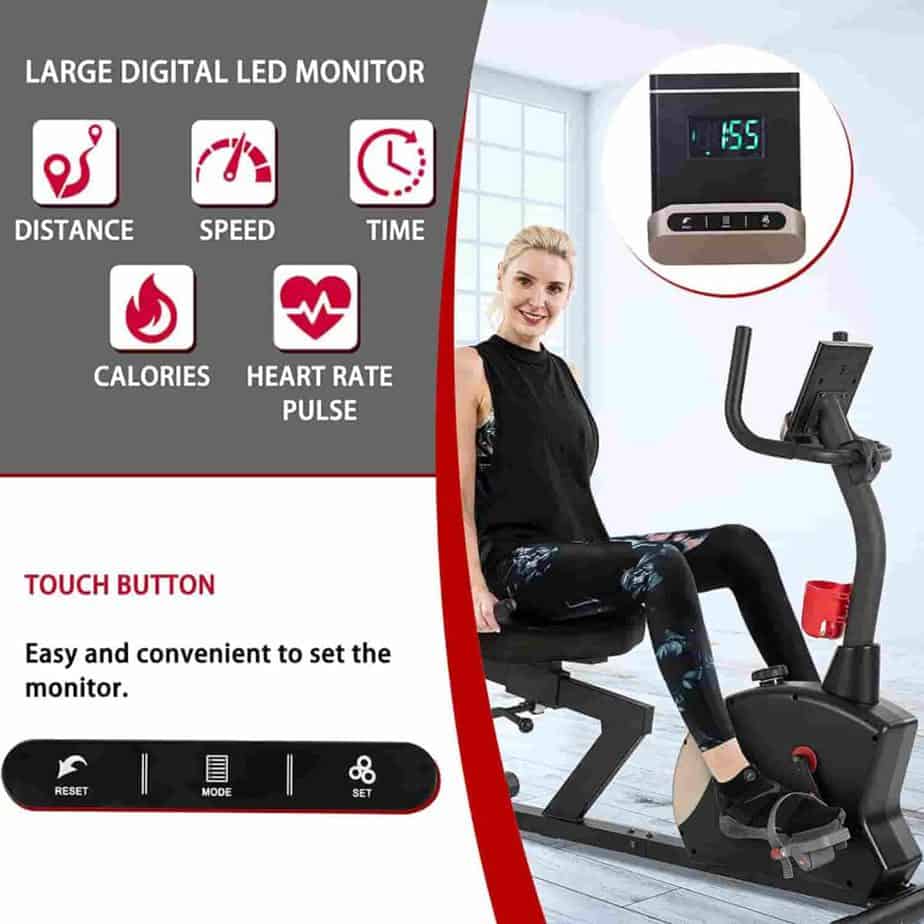 The LED monitor of the Vanswe Recumbent Exercise Bike 