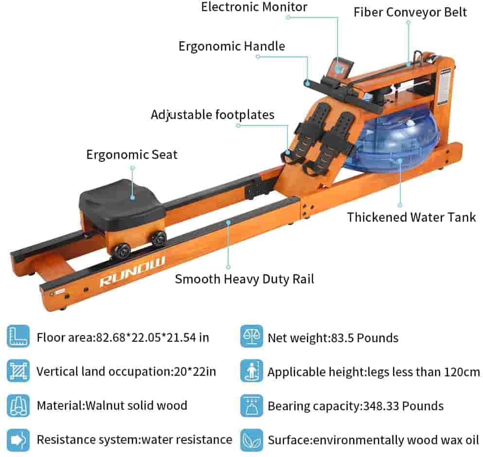 RUNOW Oak Wood Water Rowing Machine 