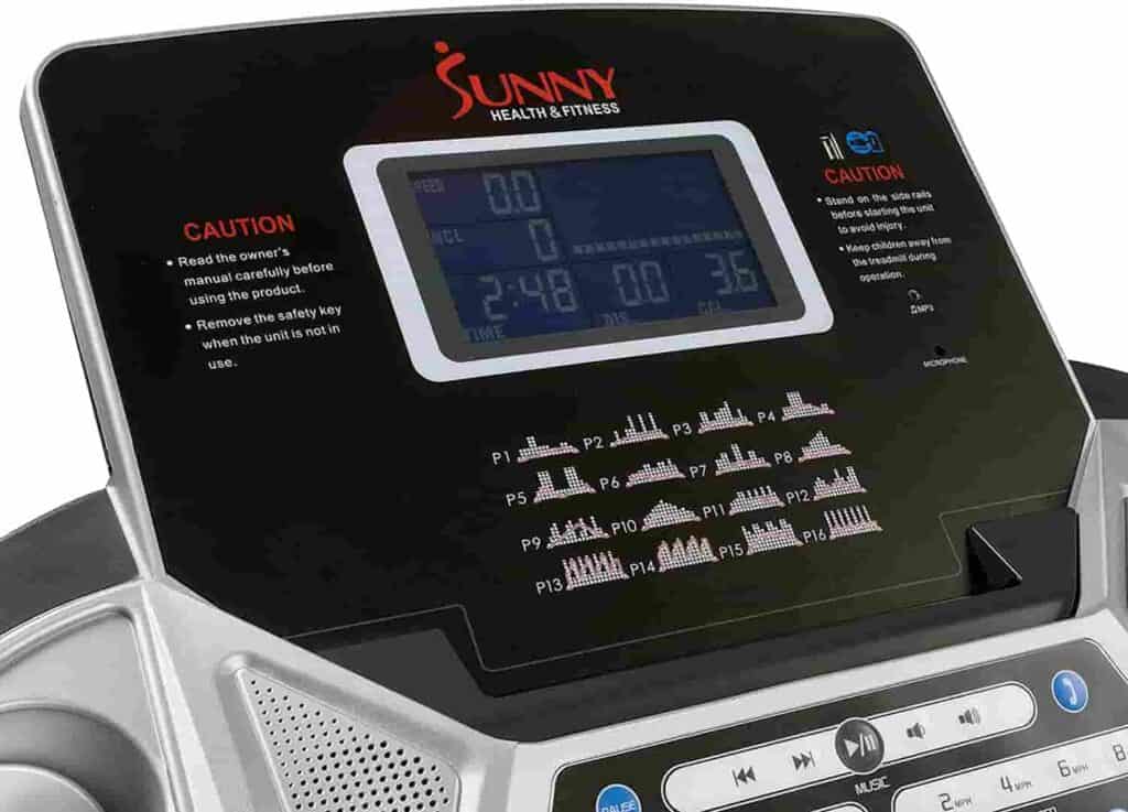 The console of the Sunny Health & Fitness Energy Flex SF-T7724 Treadmill 