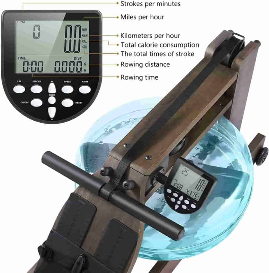 The console of the Micyox QM-3019 Water Rowing Machine 