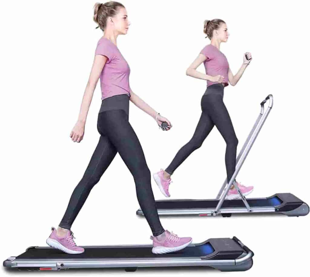 A lady walks and runs on the RHYTHM FUN Super Thin Air01 Folding Treadmill 