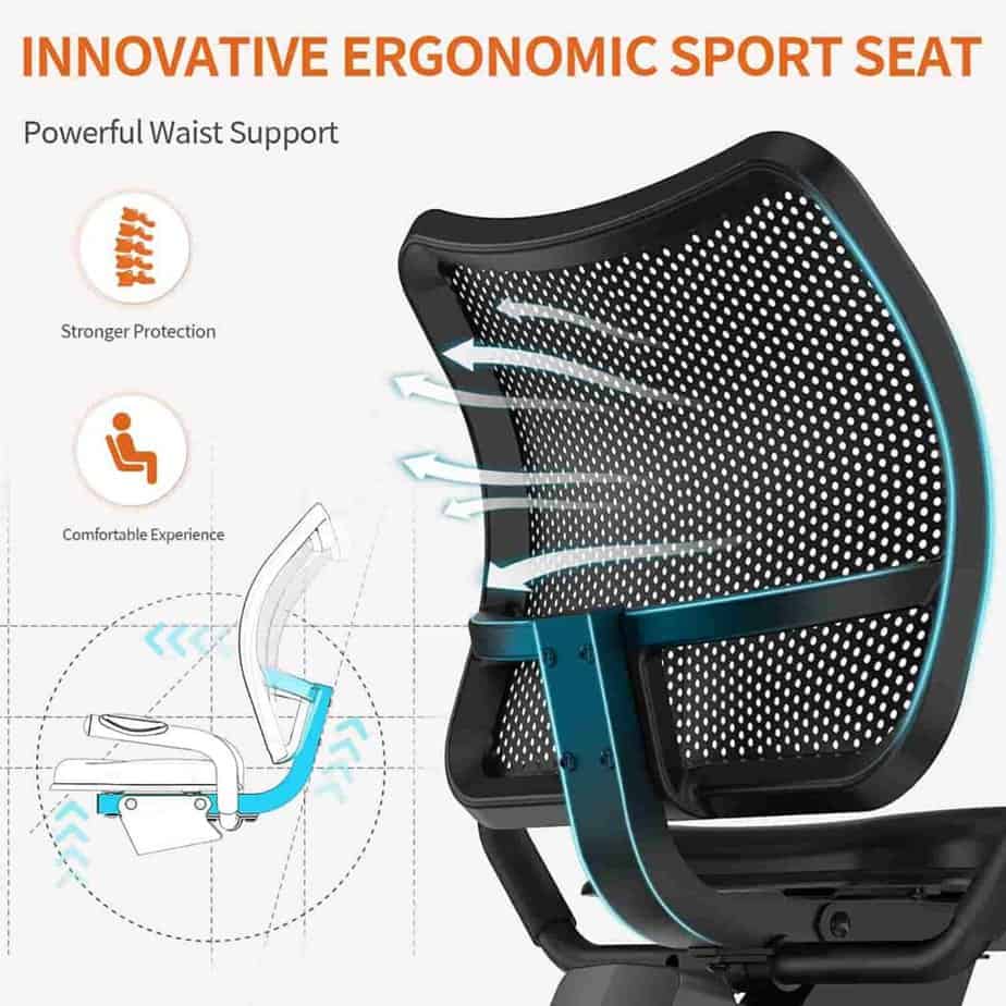 The seat with ventilated back rest of the Niceday Indoor Recumbent Bike