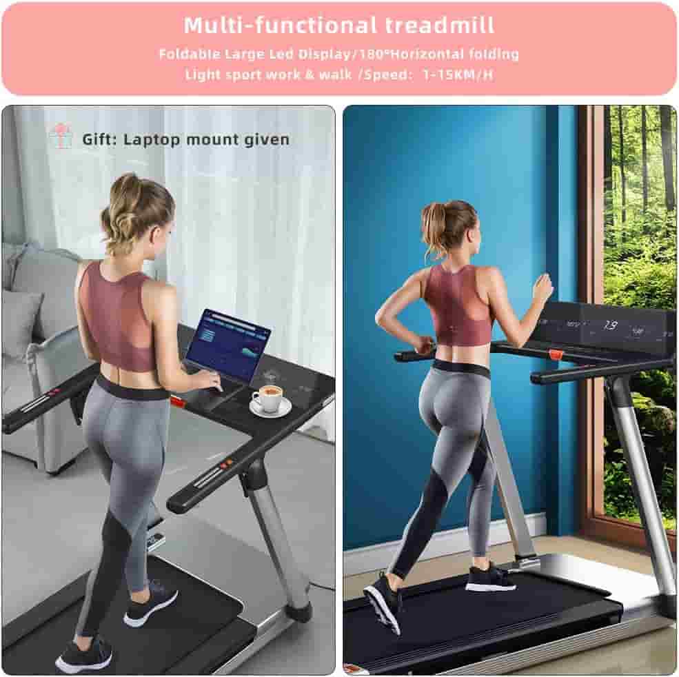 Lady works out on the RHYTHM Fun 4.0 HP Folding Treadmill