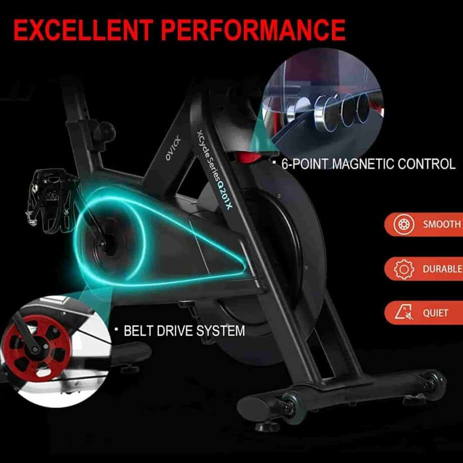 The belt drive system of the OVICX Q201X Indoor Exercise Bike