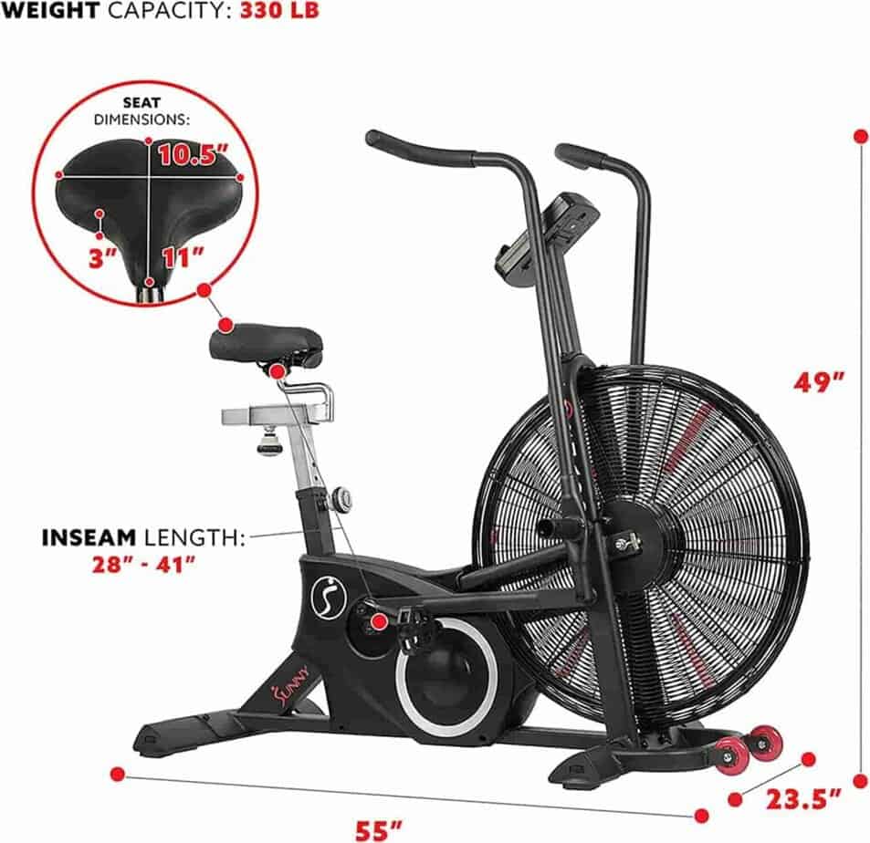 The seat of the Sunny Health & Fitness SF-B2729 Air Bike