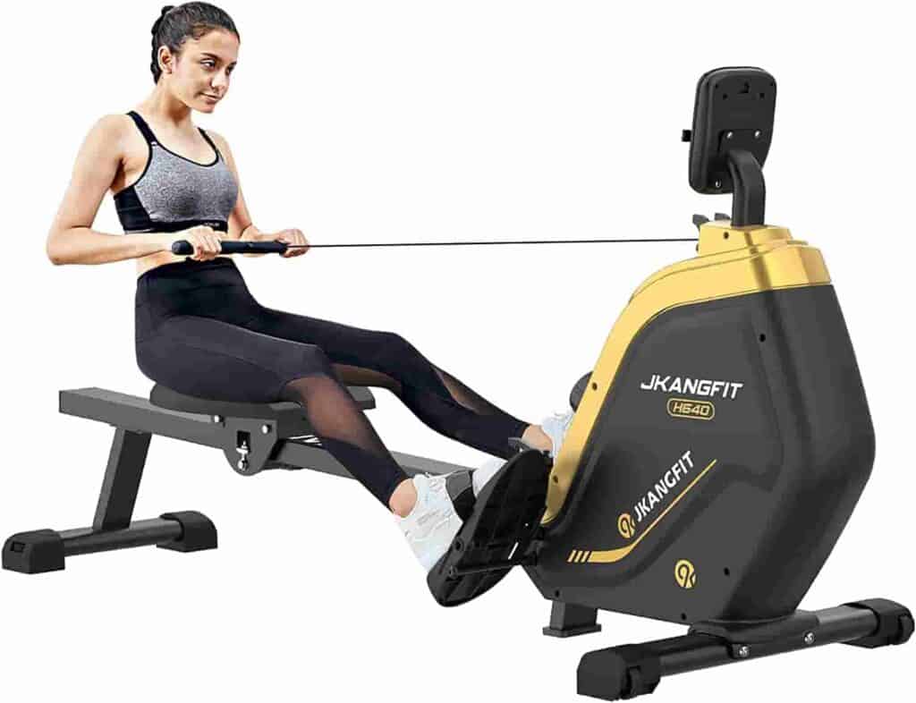A lady exercises with the JKANGFIT H640 Rowing Machine